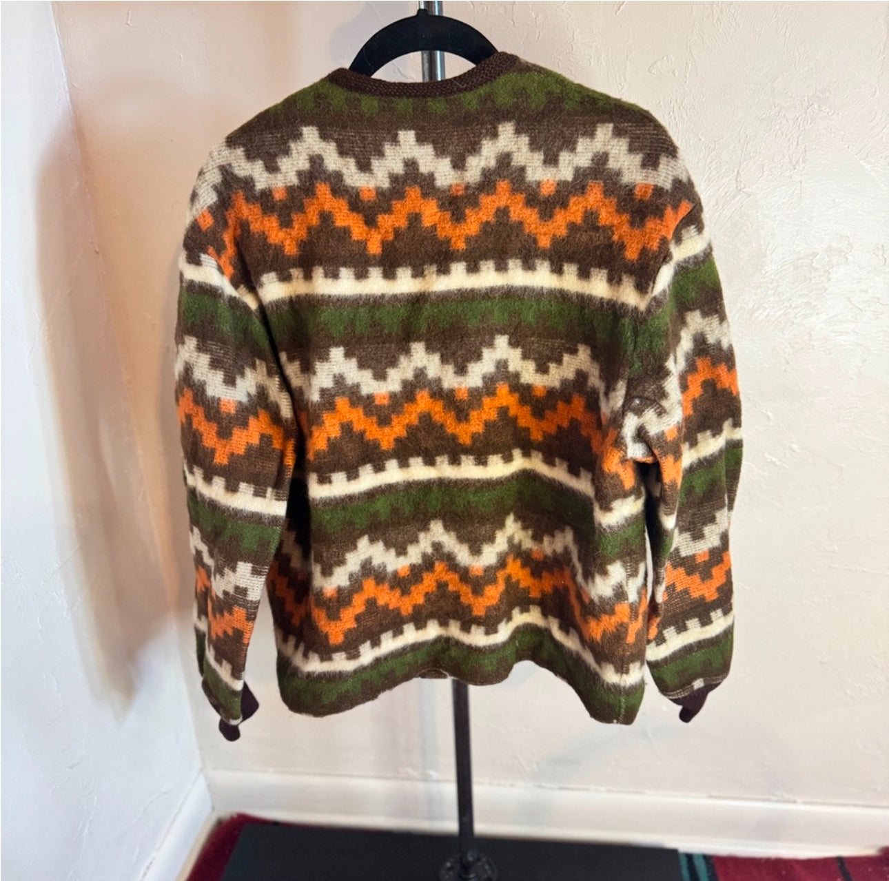 Vintage 1960s Kurt Cobain Grunge Style Aztec Zip Up Alpaca Cardigan Sweater medium